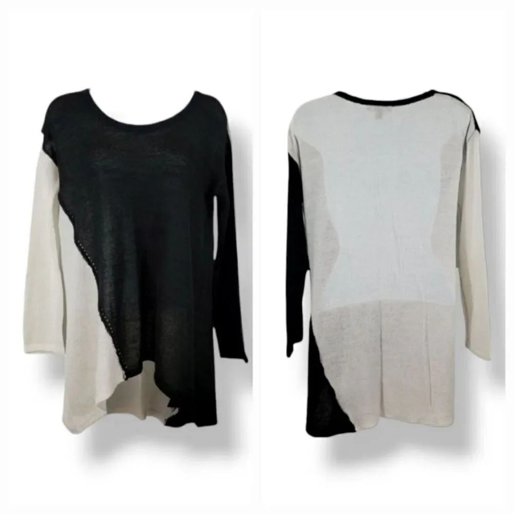 NEW Parkhurst Asymmetrical Colorblock Fine Knit Sweater in Black/White Size S